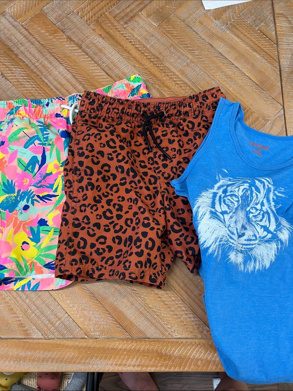 Cat & Jack Blue Tiger Tank with Brown Leopard and Neon Floral Pajama Shorts